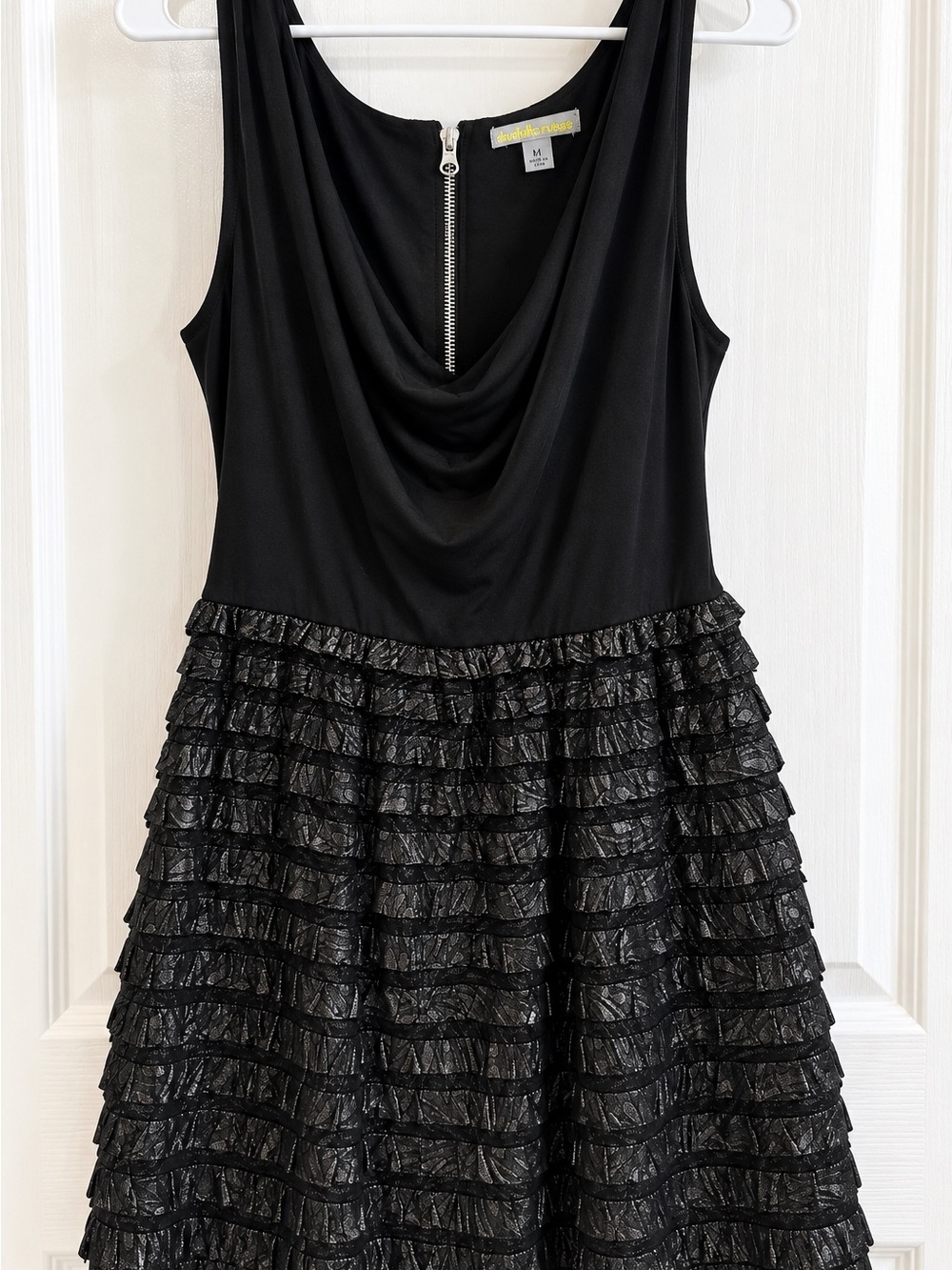 Charlotte Russe Black Shimmer Tiered Ruffle Cocktail Dress Y2K Size M